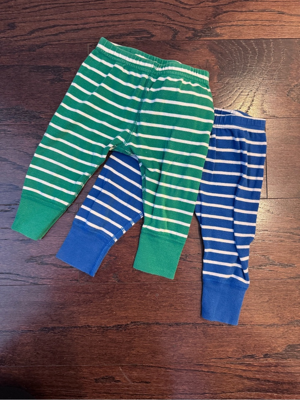 2 Pairs Hanna Andersson Striped Green and Blue Organic Cotton Pants